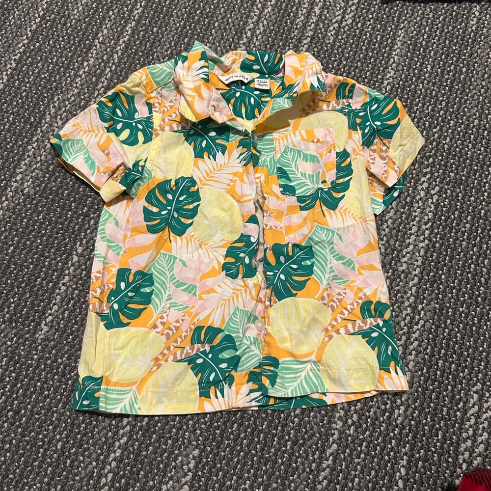 Janie and Jack Tropical Leaf Print Button Down Shirt